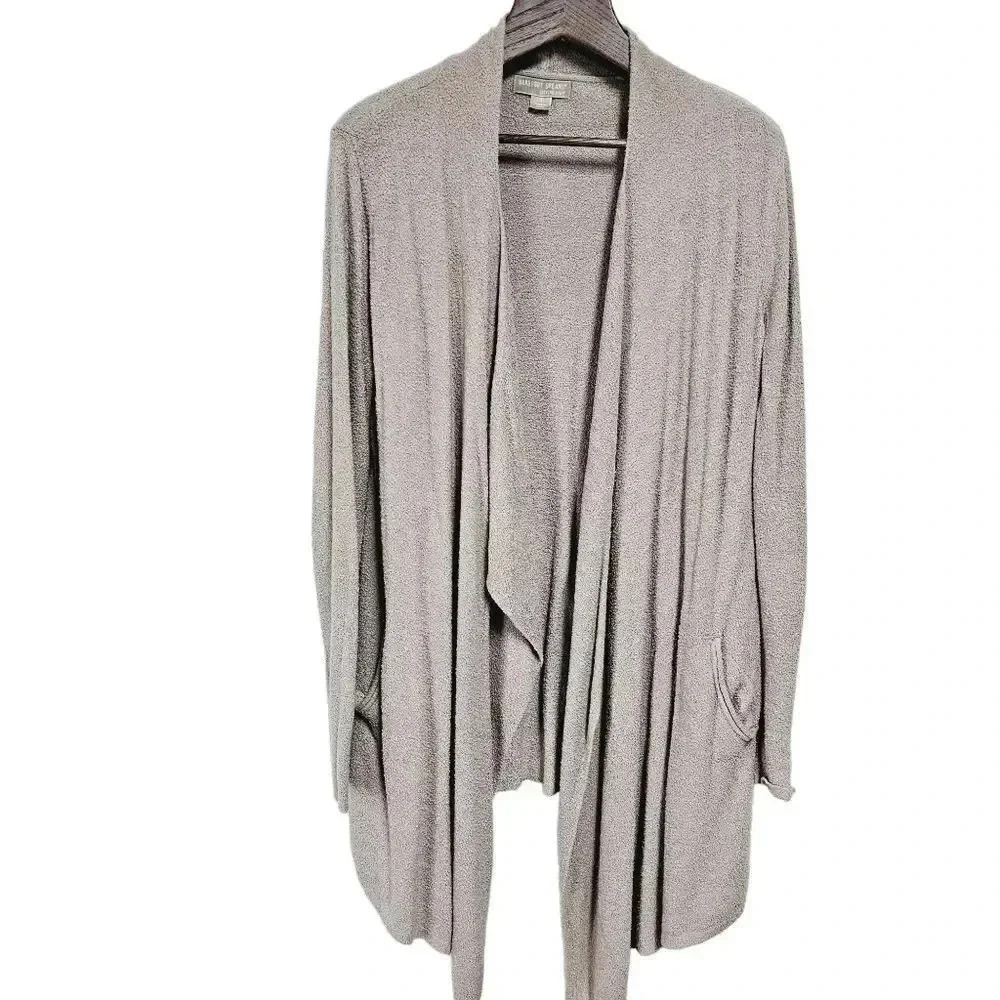 Barefoot dreams tan super soft open front waterfall sweater l/xl